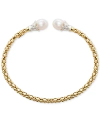 Cultured Freshwater Pearl (7 1/4 - 8mm) Popcorn Link Cuff Bangle Bracelet in 14k Two-Tone Gold-Plated Sterling Silver