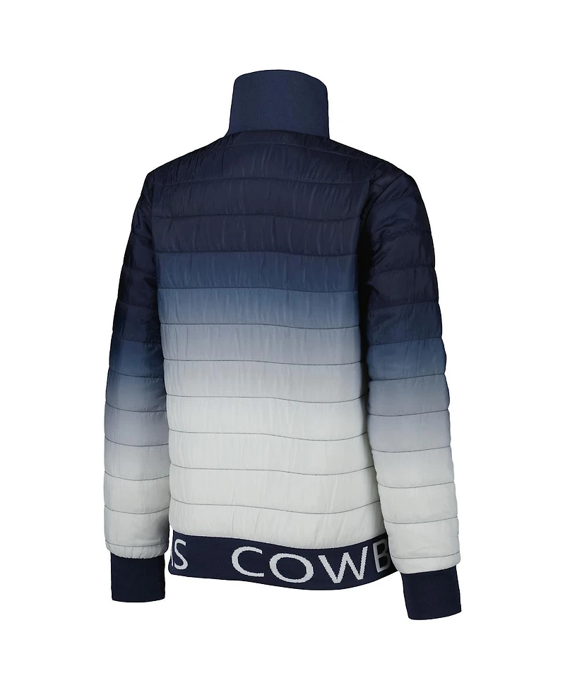 Women's The Wild Collective Navy, Silver Dallas Cowboys Color Block Full-Zip Puffer Jacket
