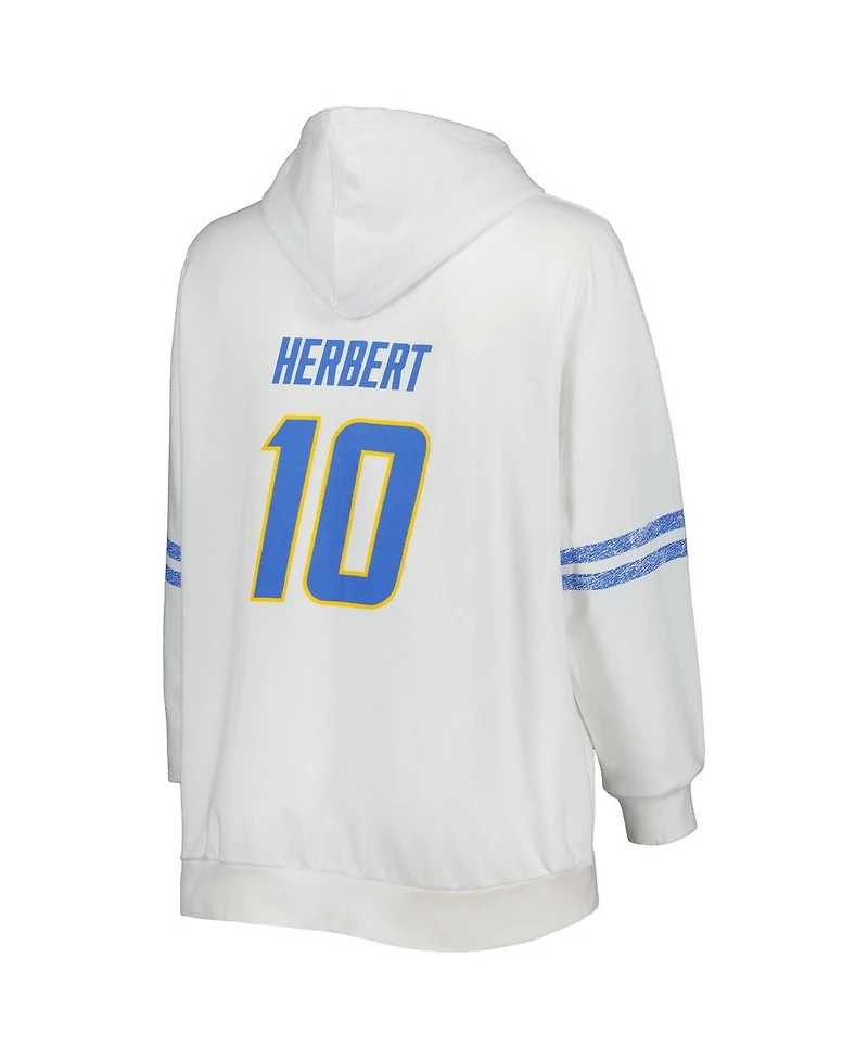 Women's Justin Herbert White, Powder Blue Los Angeles Chargers Plus Size Name and Number Pullover Hoodie