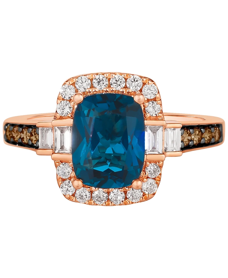 Le Vian Chocolatier Deep Sea Blue Topaz (2-1/4 ct. t.w.) & Diamond (1/2 ct. t.w.) Halo Ring in 14k Rose Gold