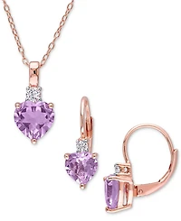 2-Pc. Set Pink Amethyst (3-1/2 ct. t.w.) & Lab-Grown White Sapphire (1/3 ct. t.w.) Heart Pendant Necklace & Matching Leverback Drop Earrings in Rose-P
