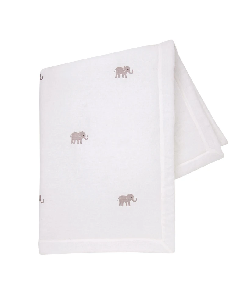 Lambs & Ivy Signature Elephant Creamy White Linen Embroidered Baby Crib Quilt