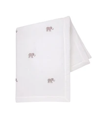 Lambs & Ivy Signature Elephant Creamy White Linen Embroidered Baby Crib Quilt
