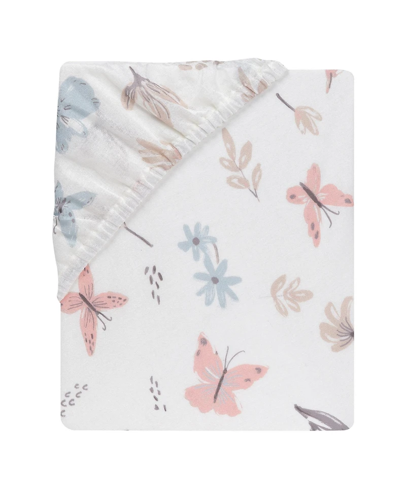 Lambs & Ivy Baby Blooms Watercolor Floral/Butterfly Cotton Fitted Crib Sheet