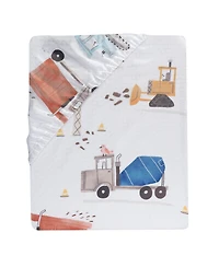 Bedtime Originals Construction Zone Baby Fitted Crib/Toddler Sheet- White/Trucks