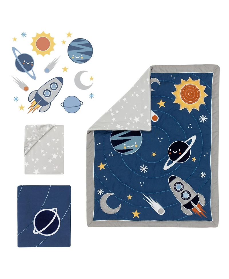 Lambs & Ivy Milky Way Blue/Gray Space Galaxy 4-Piece Nursery Baby Crib Bedding Set