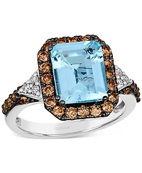 Le Vian Couture Sea Blue Aquamarine (2-1/2 ct. t.w.), Chocolate Diamonds (5/8 ct. t.w.) & Nude Diamonds (1/10 ct. t.w.) Square Halo Ring in Platinum