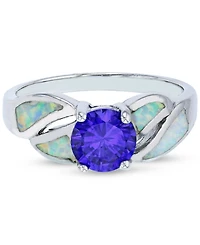 Purple Cubic Zirconia & Lab-Grown Opal Inlay Ring Sterling Silver