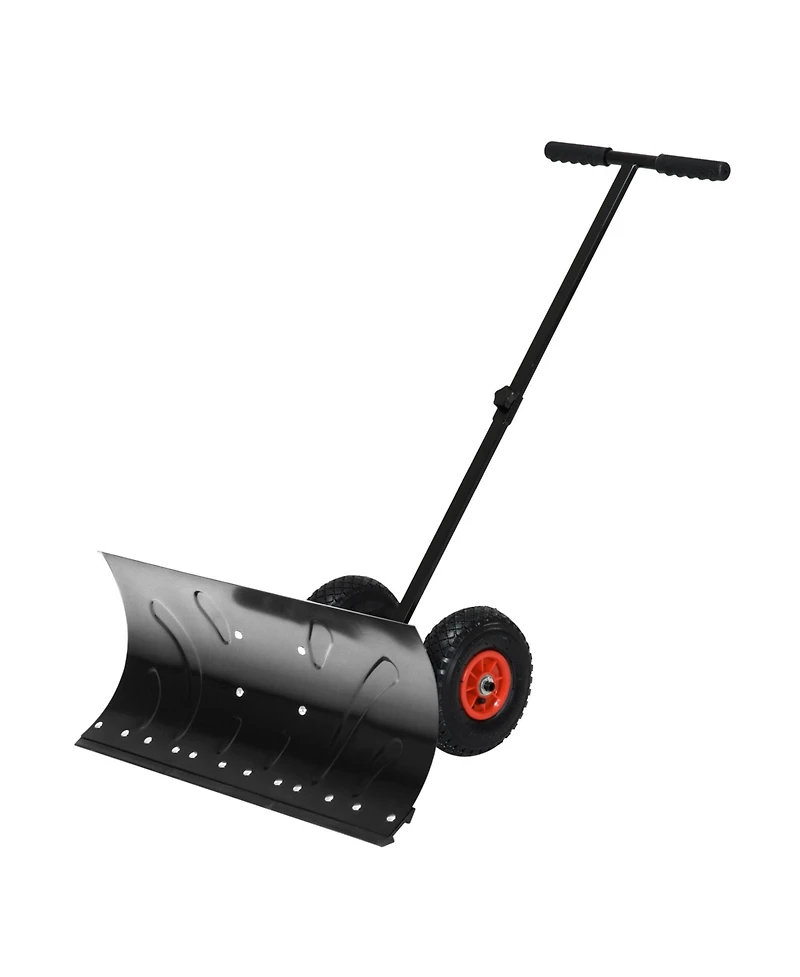 Outsunny Snow Shovel, Rolling Pusher with 29" Blade, Wheels & Tilt,
