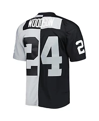 Men's Mitchell & Ness Charles Woodson Black and Silver Las Vegas Raiders 1998 Split Legacy Replica Jersey