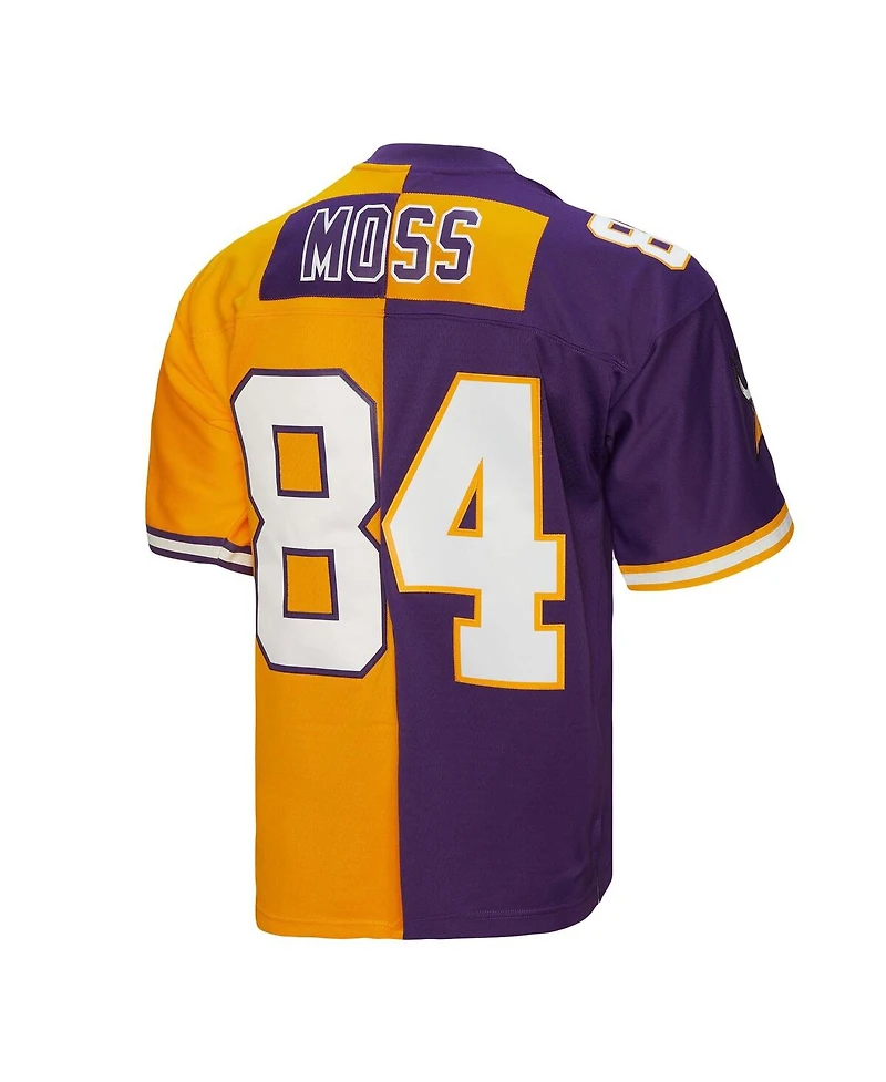 Men's Mitchell & Ness Randy Moss Purple and Gold Minnesota Vikings 1998 Split Legacy Replica Jersey
