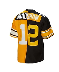 Men's Mitchell & Ness Terry Bradshaw Black and Gold Pittsburgh Steelers 1976 Split Legacy Replica Jersey