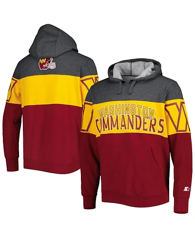 Men's Starter Heather Charcoal, Burgundy Washington Commanders Extreme Pullover Hoodie