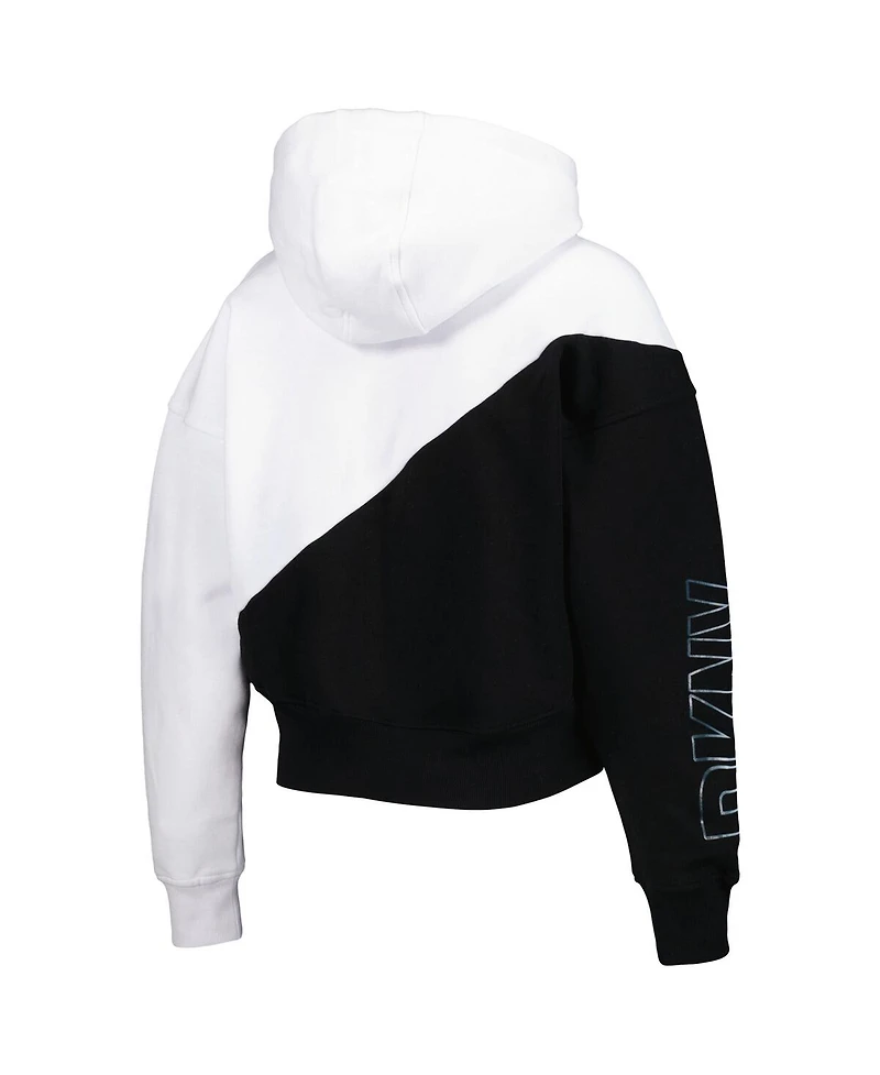 Women's Dkny Sport White and Black Las Vegas Raiders Bobbi Color Blocked Pullover Hoodie