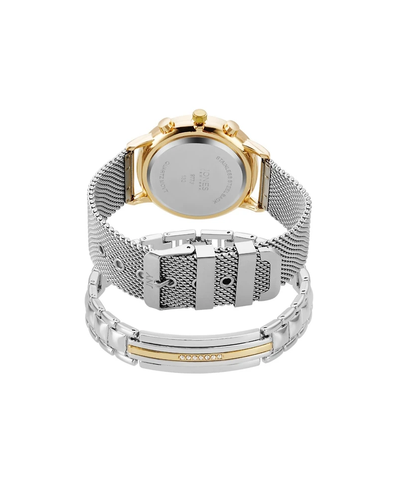 Jones New York Men's Analog Silver-Tone Metal Alloy Bracelet Watch, 42mm and Bracelet Set
