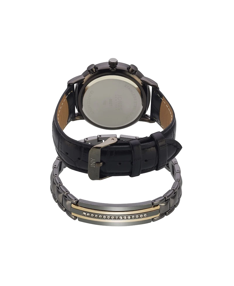 Jones New York Men's Analog Black Polyurethane Strap Watch, 42mm and Bracelet Set