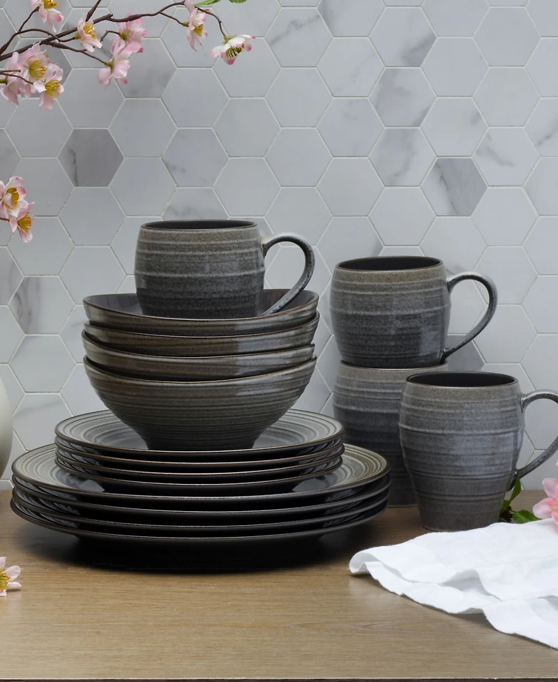 Mikasa Swirl Graphite 16 Piece Dinnerware Set, Service for 4