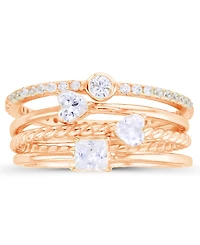 Macy's Multi Cut Cubic Zirconia Stacked Ring (1 3/4 ct. t.w.) 14 Karat Rose Gold Over Sterling Silver Set, 4 Piece