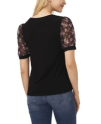CeCe Women's Mixed Media Puff Sleeve Bouquet Knit Top