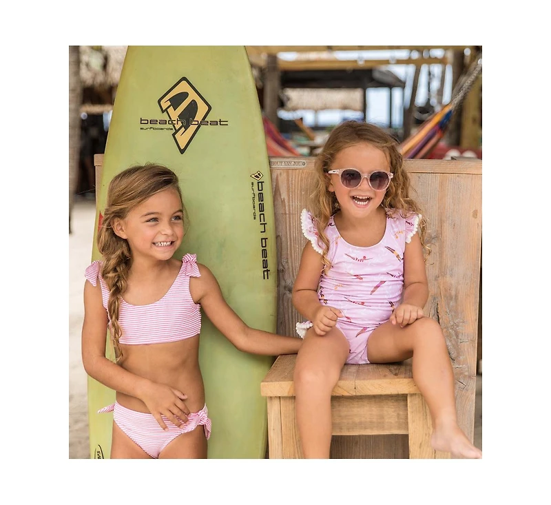Snapper Rock Big Girls Toddler|Child Raspberry Stripe Tie Crop Bikini