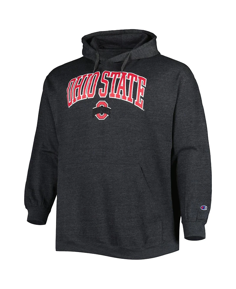 Men's Champion Heather Charcoal Ohio State Buckeyes Big and Tall Arch Over Logo Powerblend Pullover Hoodie