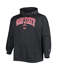 Men's Champion Heather Charcoal Ohio State Buckeyes Big and Tall Arch Over Logo Powerblend Pullover Hoodie