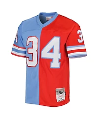 Men's Mitchell & Ness Earl Campbell Red, Light Blue Houston Oilers Gridiron Classics 1980 Split Legacy Replica Jersey