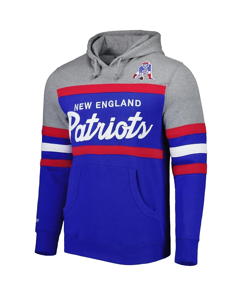 Men's Mitchell & Ness Royal, Heathered Gray New England Patriots Head Coach Pullover Hoodie