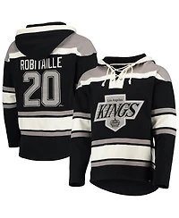 Men's '47 Brand Luc Robitaille Black Los Angeles Kings Retired Player Name and Number Lacer Pullover Hoodie