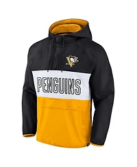 Men's Fanatics Black, Gold Pittsburgh Penguins Backhand Shooter Defender Anorak Raglan Hoodie Quarter-Zip Jacket