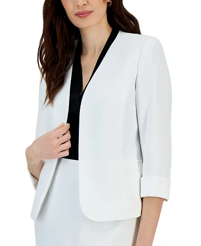 Kasper Women's Stretch Crepe Open-Front Roll-Sleeve Jacket, Regular & Petite