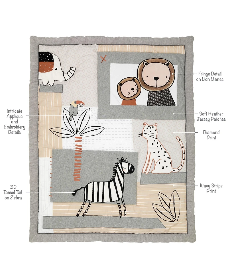 Lambs & Ivy Patchwork Jungle Animals 4-Piece Nursery Baby Crib Bedding Set