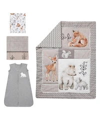 Lambs & Ivy Baby Painted Forest Gray/Beige Woodland Animals 4-Piece Nursery Crib Bedding Set