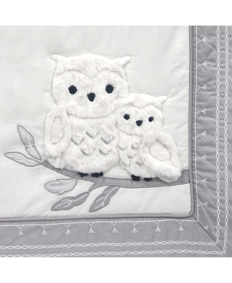 Lambs & Ivy Luna White/Gray Celestial Owl 4-Piece Nursery Baby Crib Bedding Set