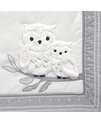 Lambs & Ivy Luna White/Gray Celestial Owl 4-Piece Nursery Baby Crib Bedding Set
