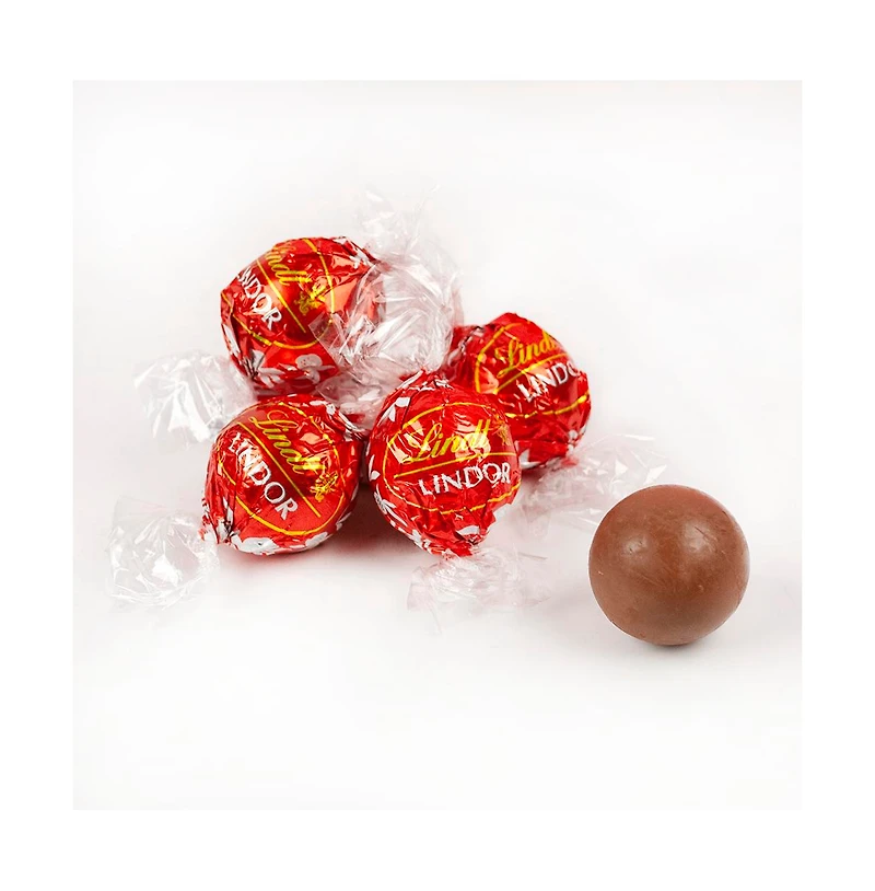 Just Candy Thank You Candy Gift Tin with Milk Chocolate Lindor Truffles by Lindt Large Plastic Tin with Sticker, 24 Pieces