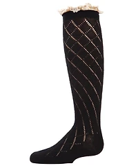 MeMoi Girls Button Lace Trim Knee High Socks