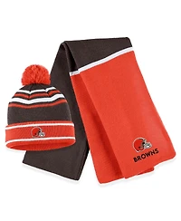 Women's Wear by Erin Andrews Orange Cleveland Browns Colorblock Cuffed Knit Hat with Pom and Scarf Set