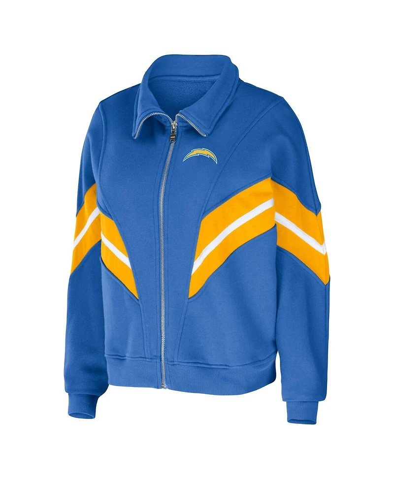 Women's Wear by Erin Andrews Powder Blue Los Angeles Chargers Yarn Dye Stripe Full-Zip Jacket