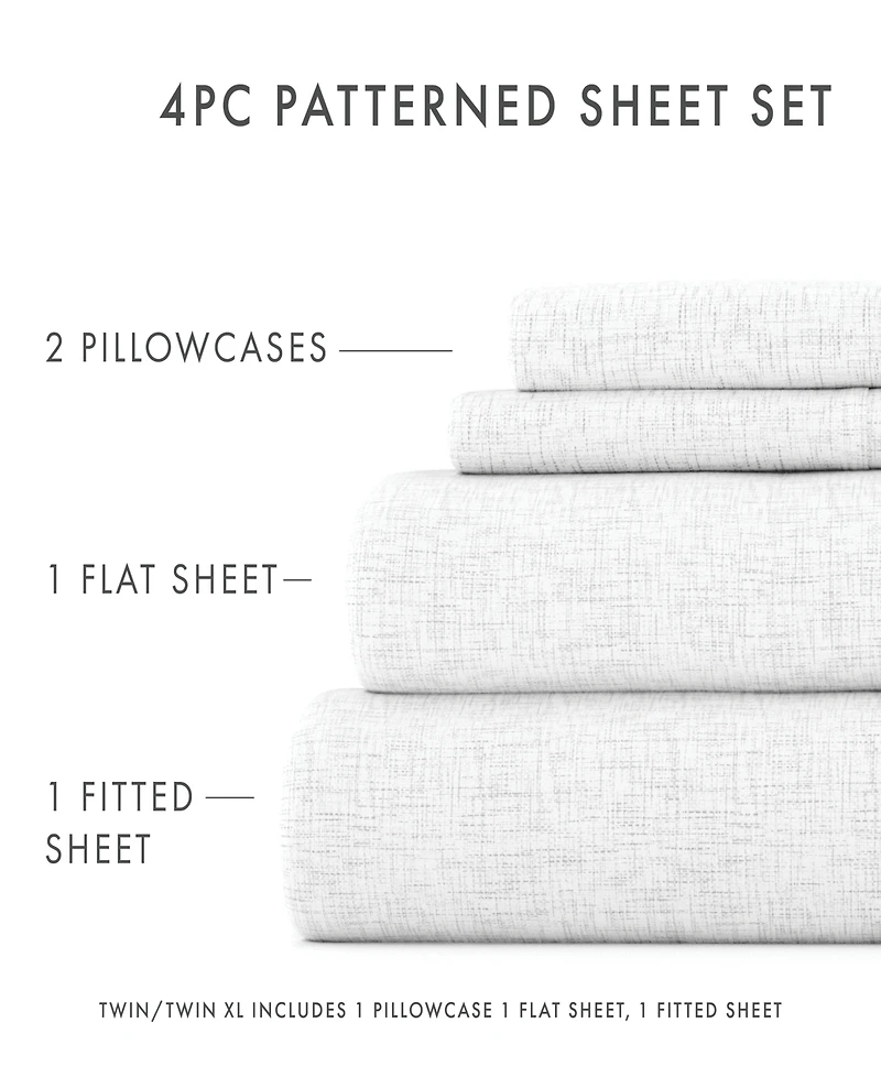 Home Collection Premium Ultra Soft Chambray Style Pattern 4 Piece Bed Sheets Set, Queen
