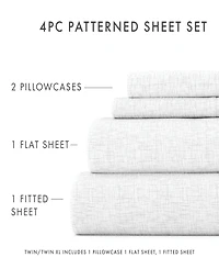 Home Collection Premium Ultra Soft Chambray Style Pattern 4 Piece Bed Sheets Set, Queen
