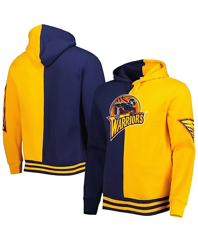 Men's Mitchell & Ness Navy, Gold Golden State Warriors Hardwood Classics Split Pullover Hoodie