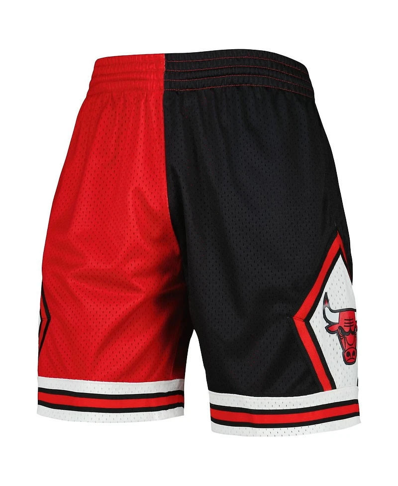Men's Mitchell & Ness Black, Red Chicago Bulls Hardwood Classics 1997 Split Swingman Shorts