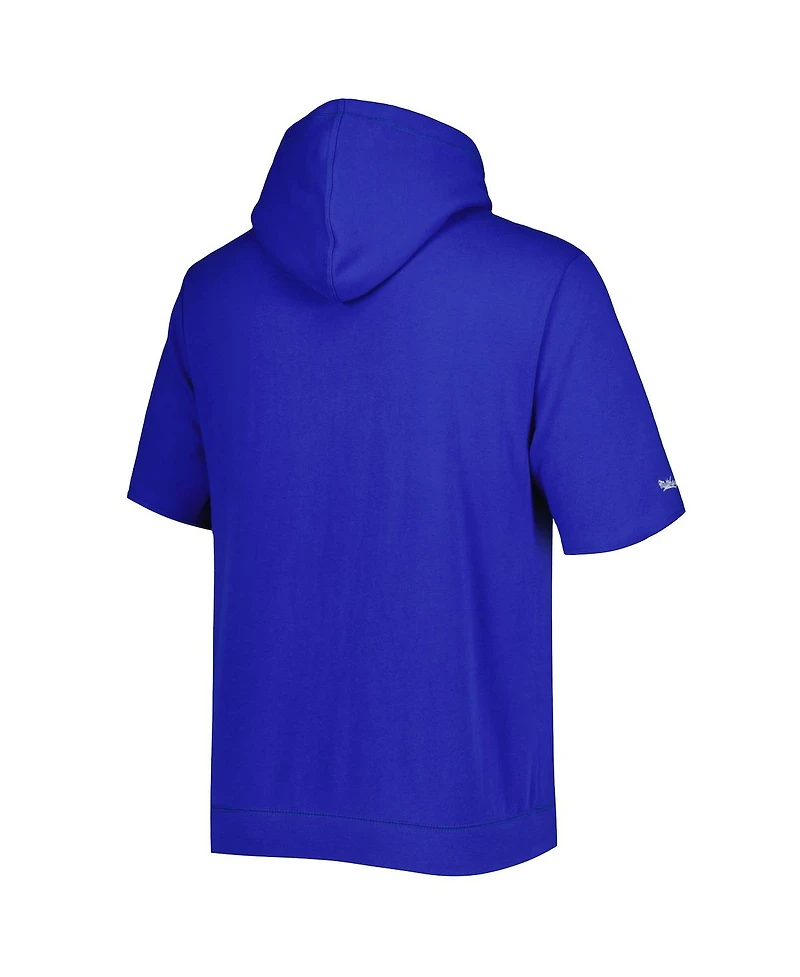 Men's Mitchell & Ness Royal New York Mets Cooperstown Collection Washed Fleece Pullover Short Sleeve Hoodie