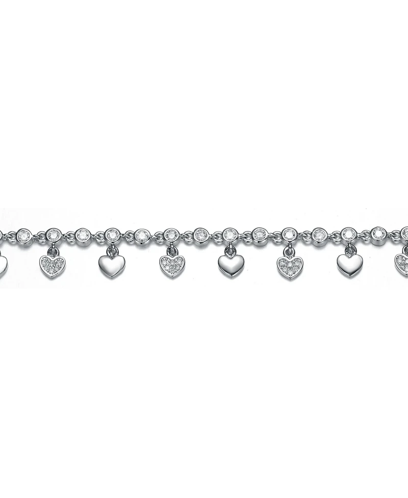 White Gold Plated Cubic Zirconia Adjustable Heart Bracelet