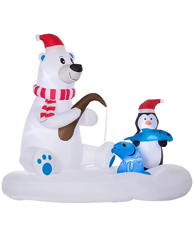 Outsunny 6' Inflatable Christmas Polar Bear and Penguin Fishing on Board Led