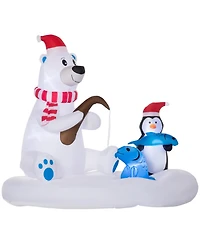 Outsunny 6' Inflatable Christmas Polar Bear and Penguin Fishing on Board Led