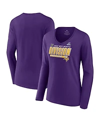 Women's Fanatics Purple Minnesota Vikings 2022 Nfc North Division Champions Divide and Conquer Long Sleeve V-Neck T-shirt