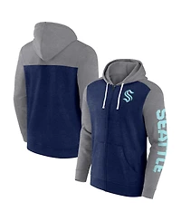 Men's Fanatics Heather Deep Sea Blue Seattle Kraken Down and Distance Full-Zip Hoodie
