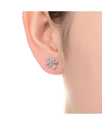 Gv Sterling Silver White Gold Plated Clear Pear and Round Cubic Zirconia Clover Earrings